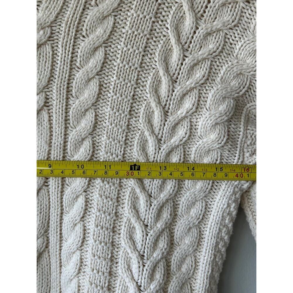 Lauren Ralph Lauren Petite Cable Knit Cotton Sweater Cream PS Fisherman Crewneck - Picture 5 of 6
